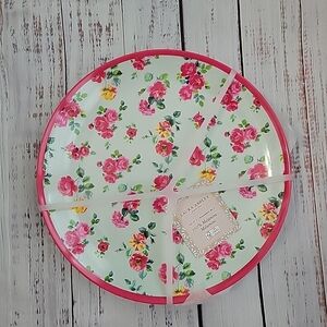 LAURA ASHLEY Melamine Pink Yellow Roses Dinner Plates SET OF 4 NEW NWT rose